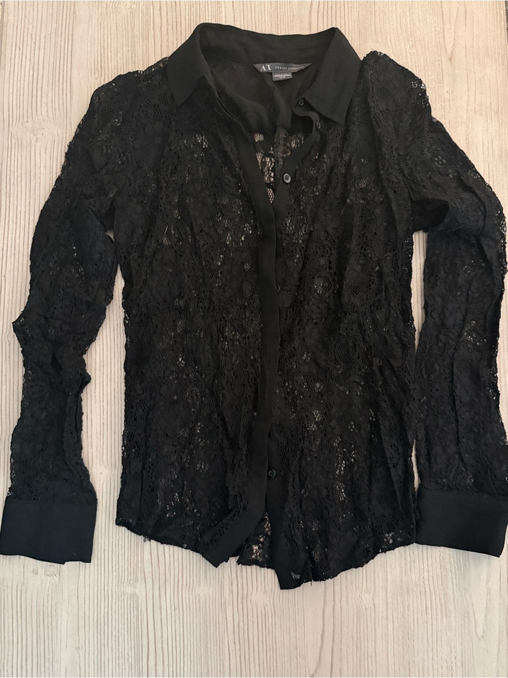 Armani Exchange Black Lace Button-Up Blouse